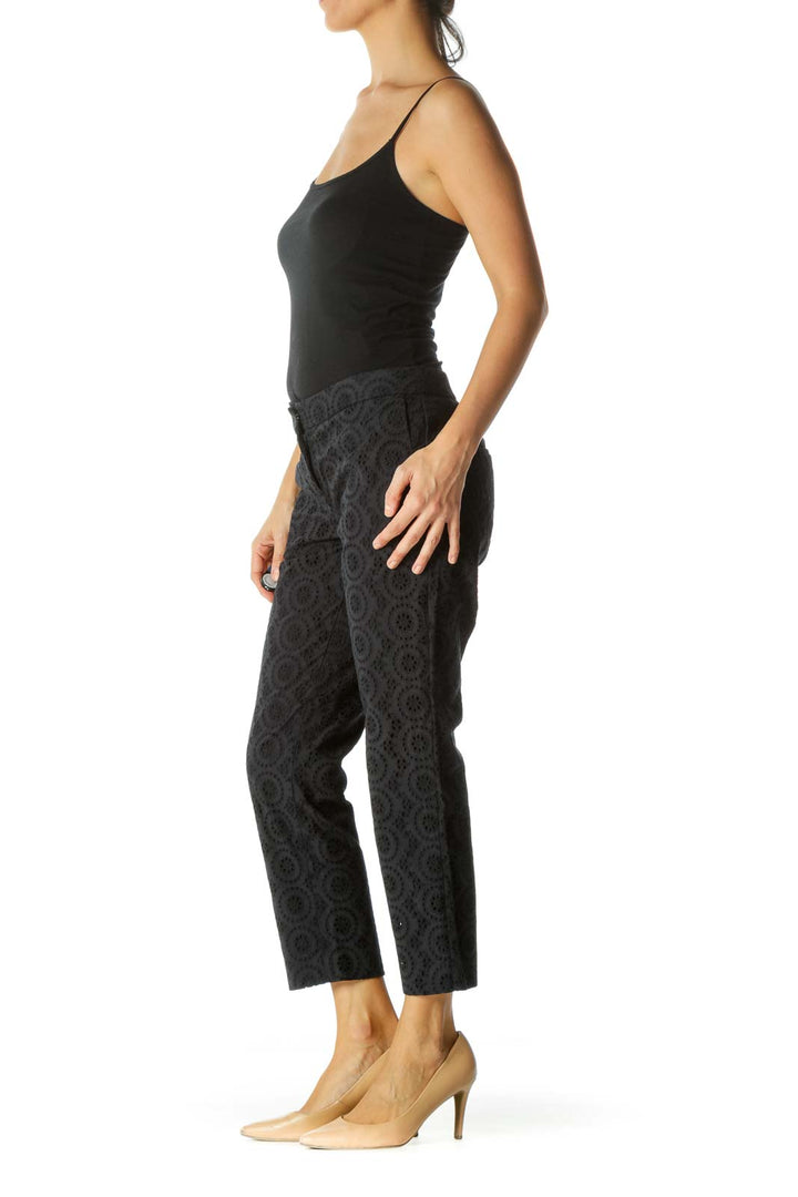 Black Eyelet Mid Rise Cropped Pant