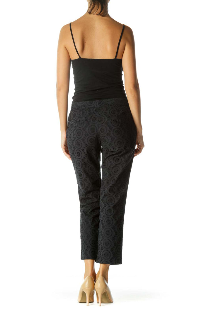 Black Eyelet Mid Rise Cropped Pant