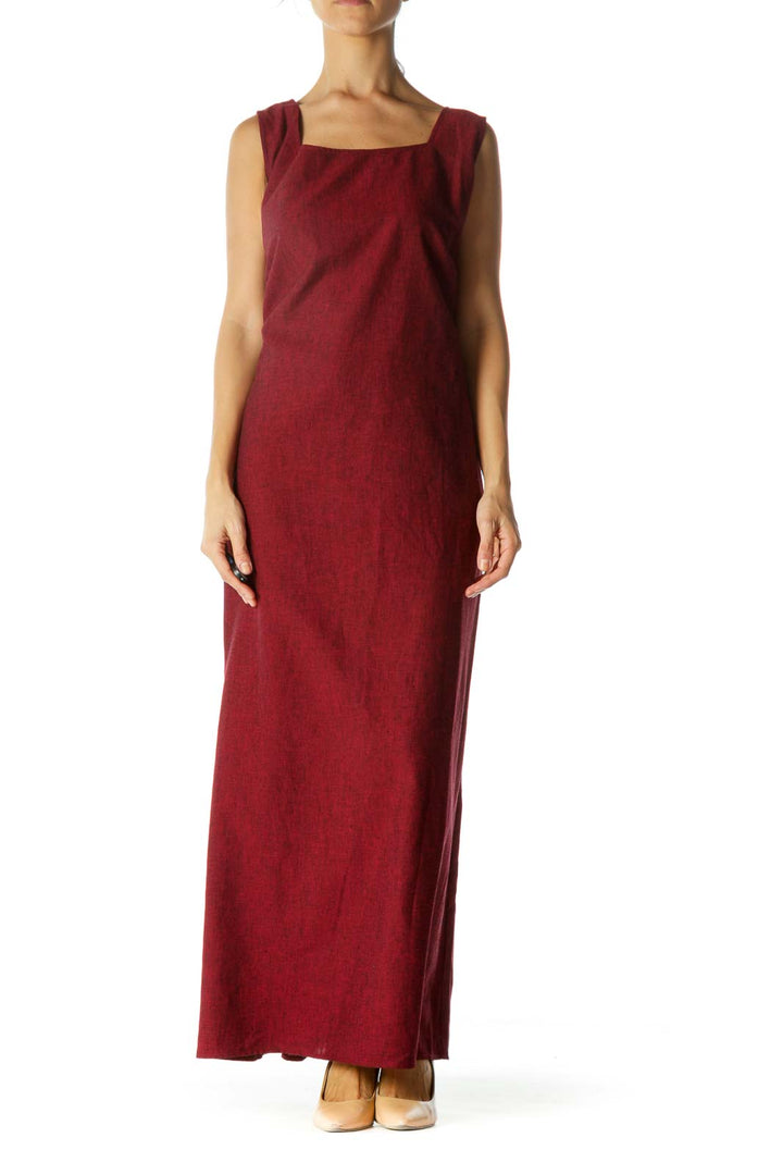 Red Linen Side Detail Maxi Dress