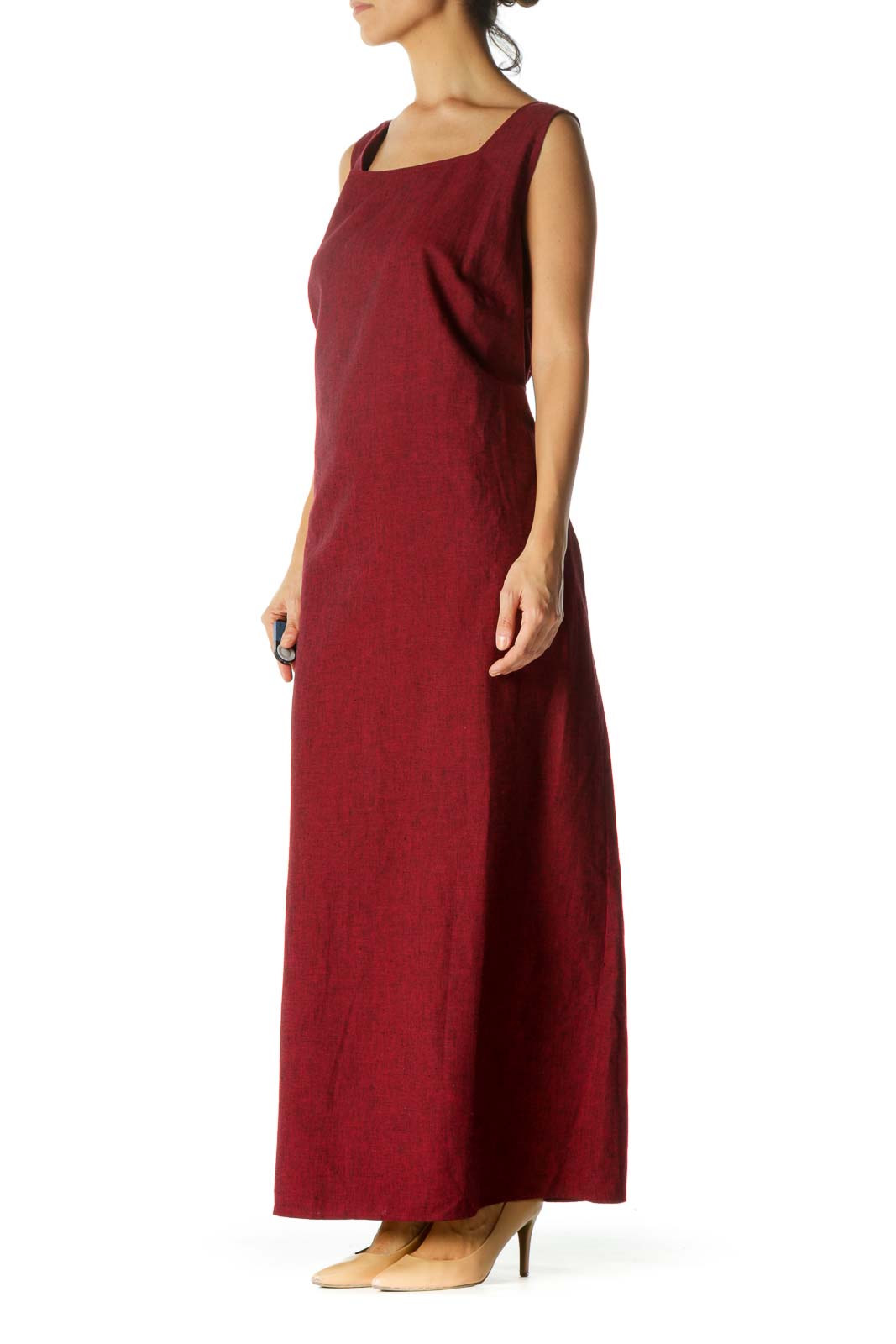 Red Linen Side Detail Maxi Dress