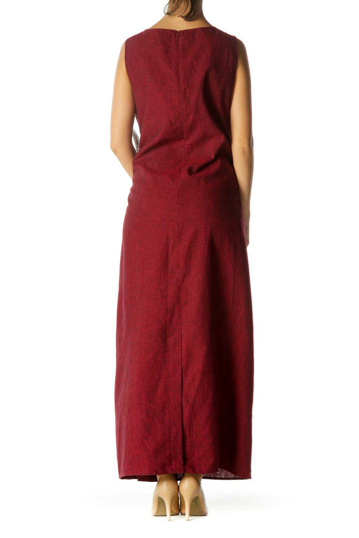 Red Linen Side Detail Maxi Dress