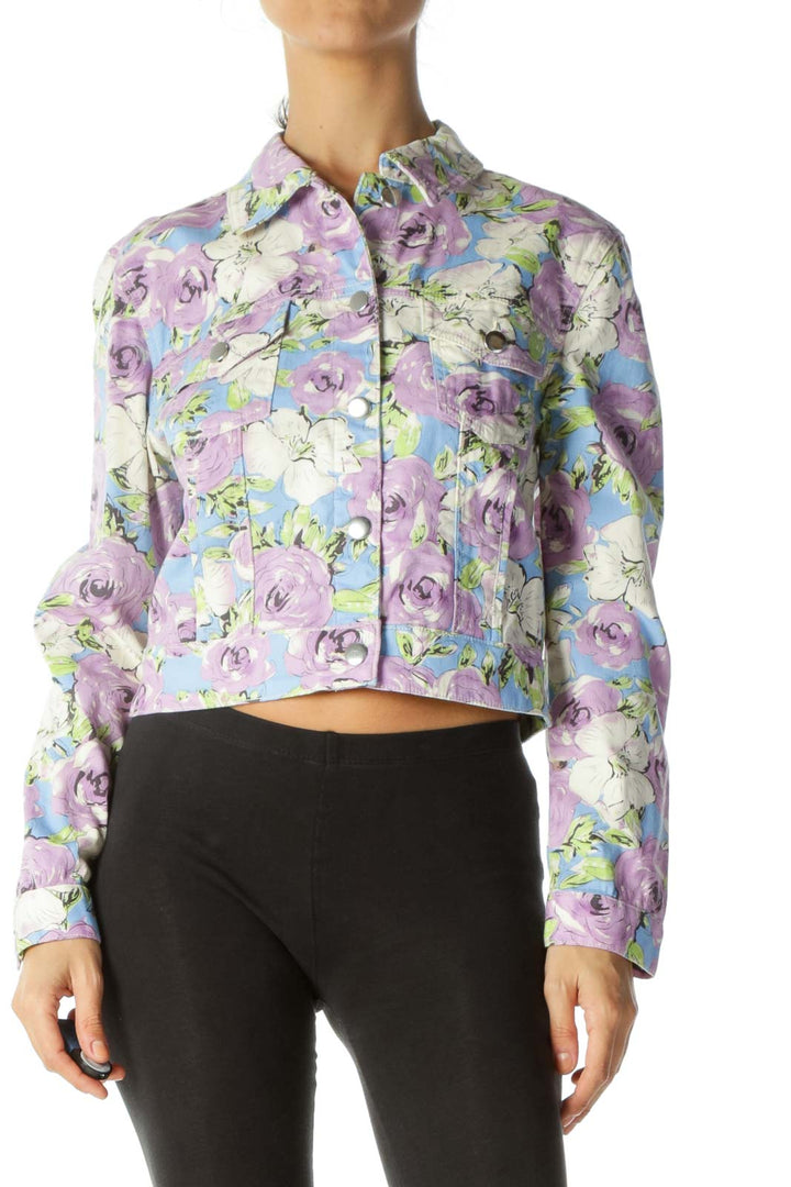 Multicolor Floral Crop Denim Jacket