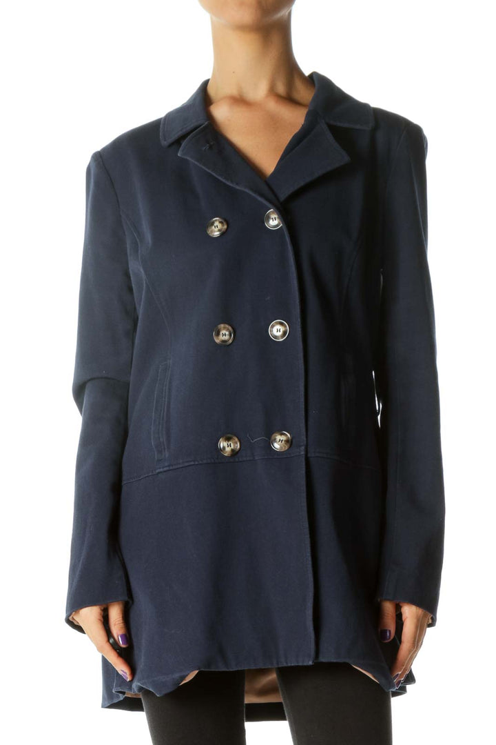 Navy Blue Double-Breasted Long Sleeve Coat (Missing Belt)