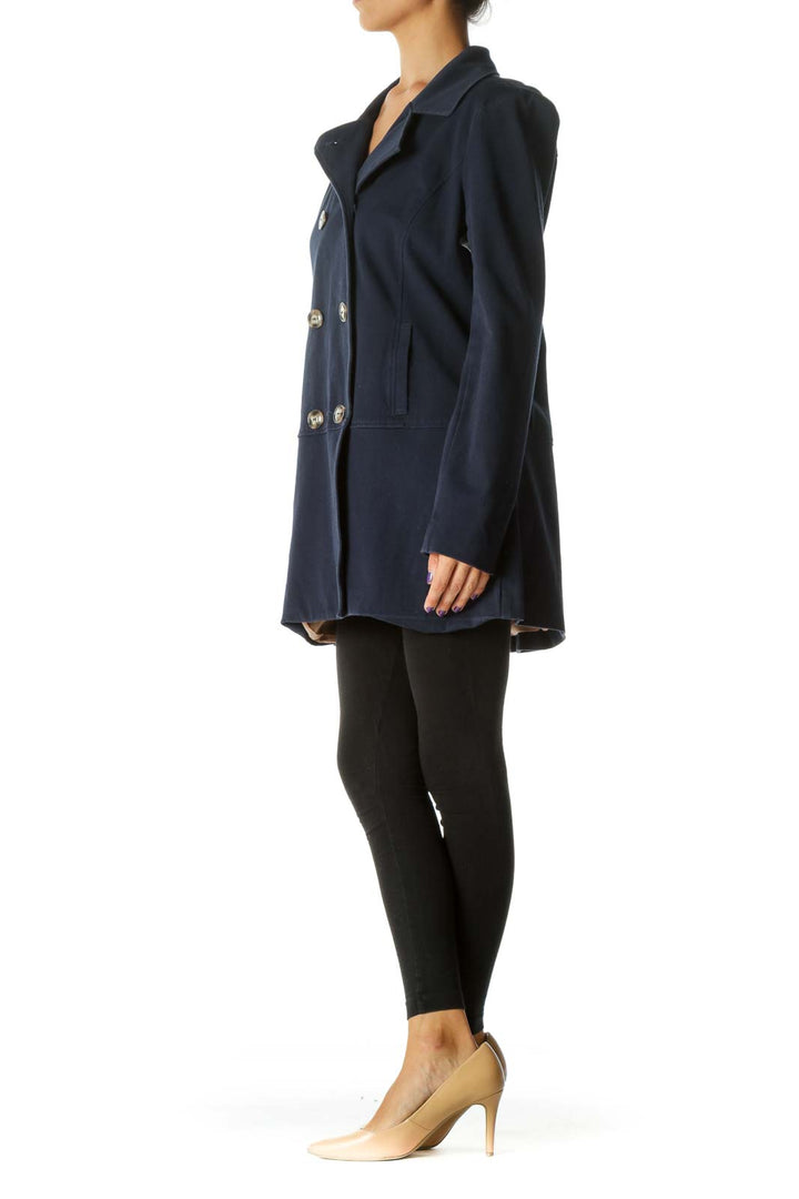 Navy Blue Double-Breasted Long Sleeve Coat (Missing Belt)