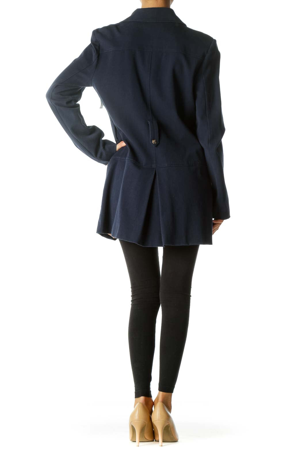 Navy Blue Double-Breasted Long Sleeve Coat (Missing Belt)