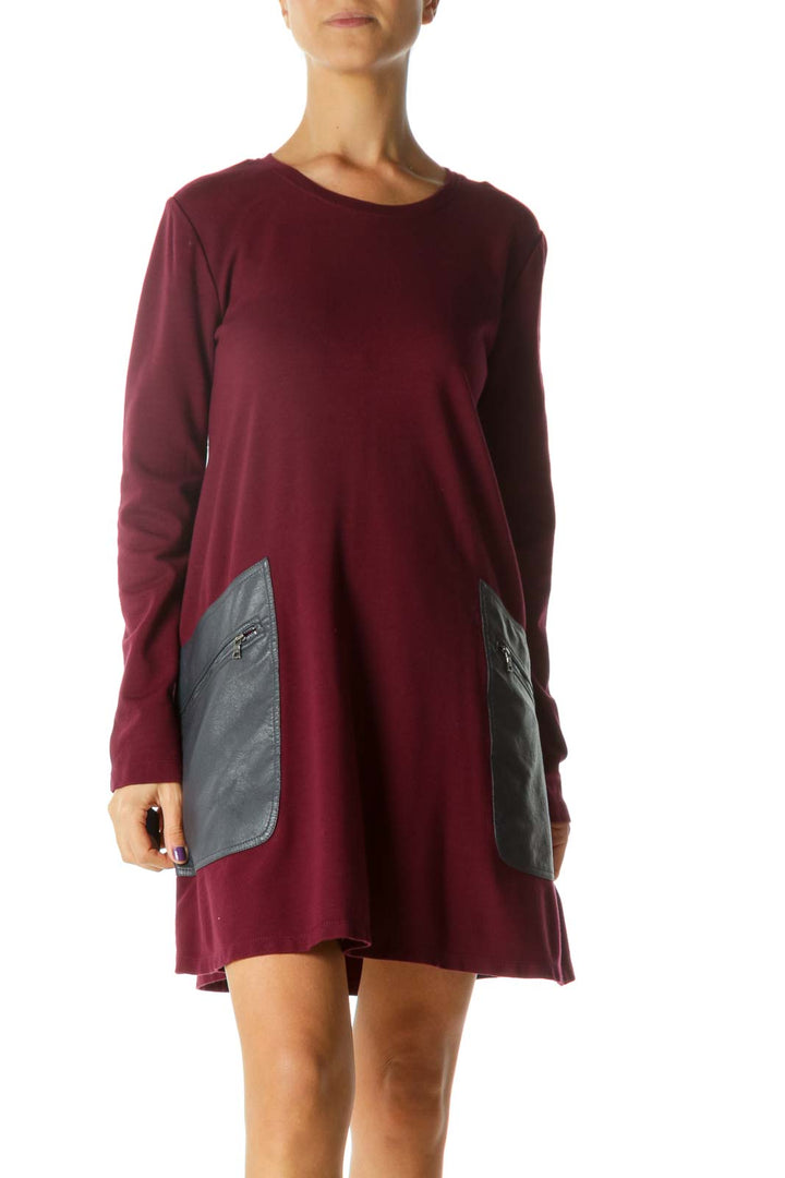 Burgundy Tent Dress with Leather Pockets