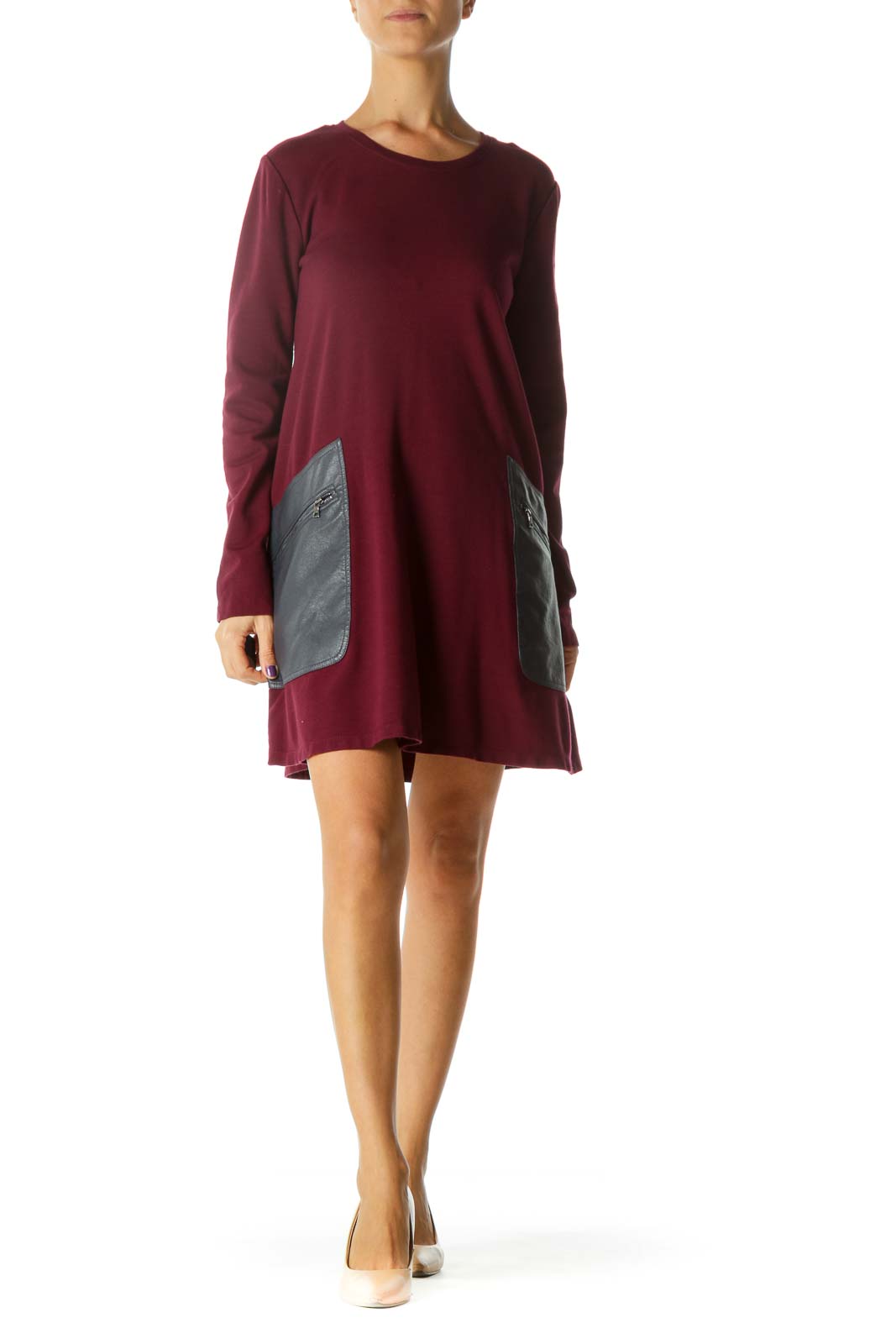 Burgundy Tent Dress with Leather Pockets