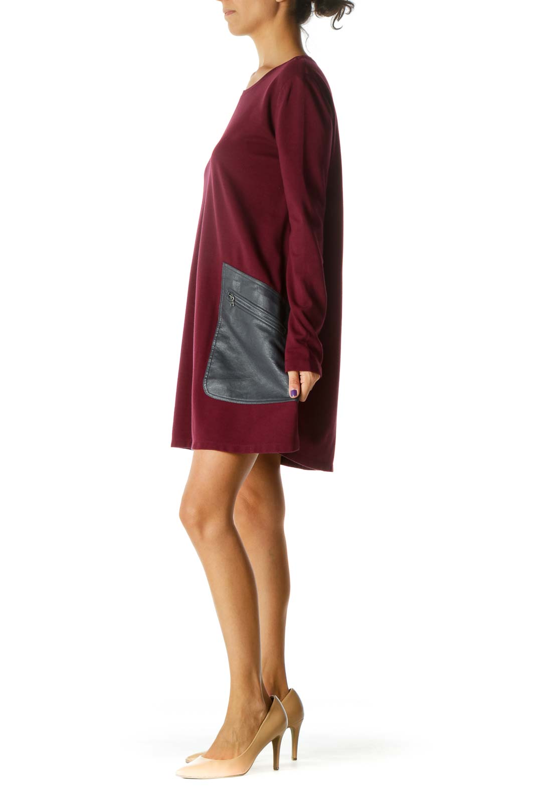 Burgundy Tent Dress with Leather Pockets