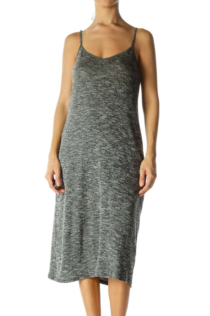 Heathered-Gray Spaghetti-Strap Midi Knit Dress