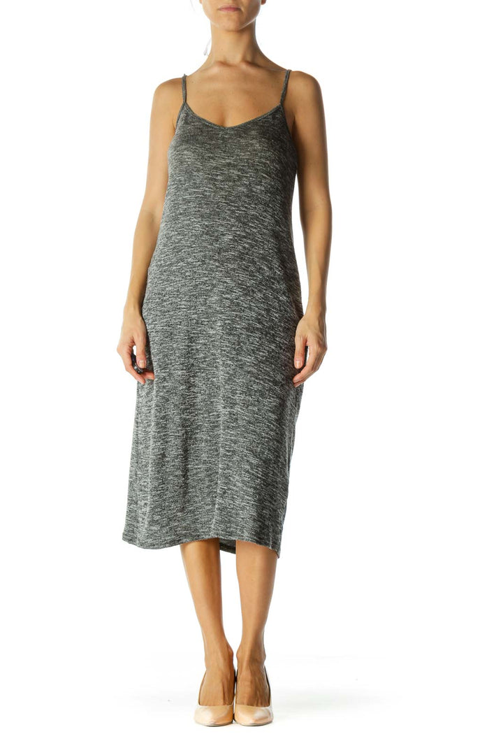 Heathered-Gray Spaghetti-Strap Midi Knit Dress