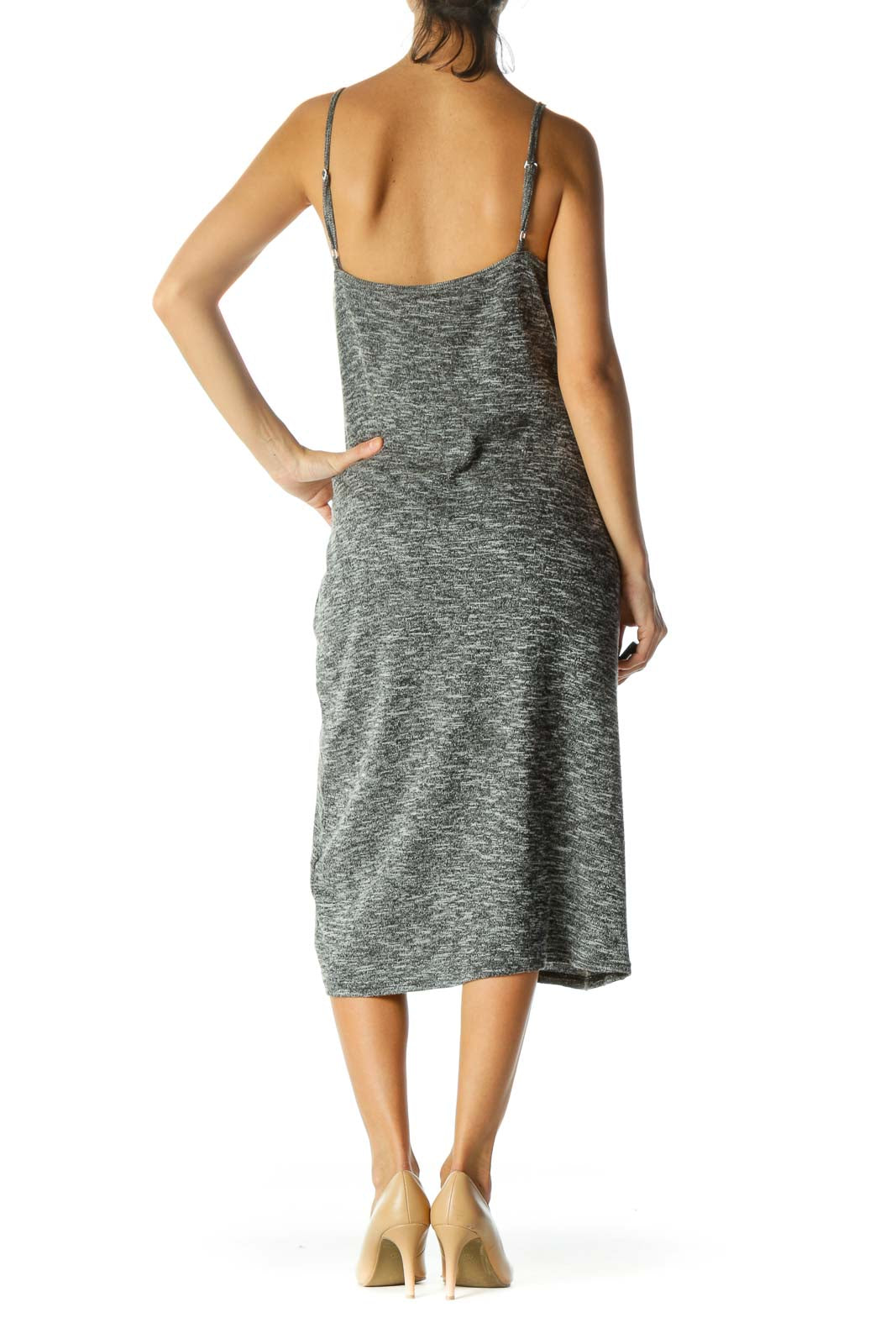 Heathered-Gray Spaghetti-Strap Midi Knit Dress