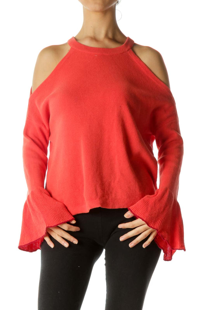 Coral Orange 100% Cotton Cold Shoulder Knit Sweater