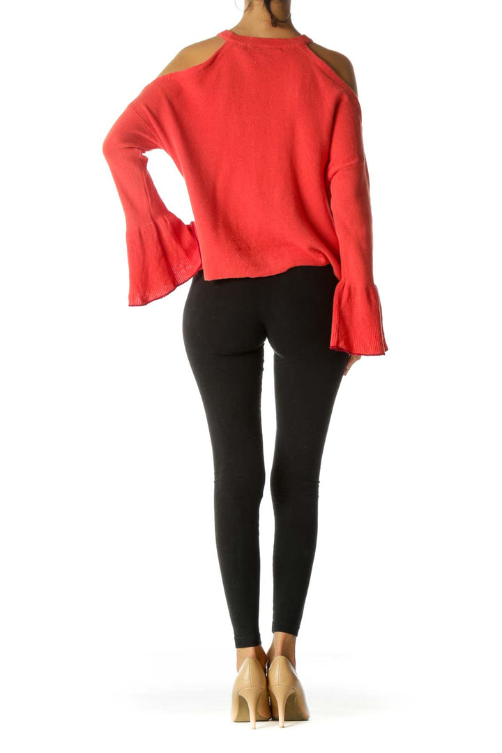 Coral Orange 100% Cotton Cold Shoulder Knit Sweater