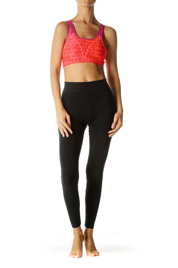 Magenta Pink Bright Orange Graphic Mesh Detail Sports Bra