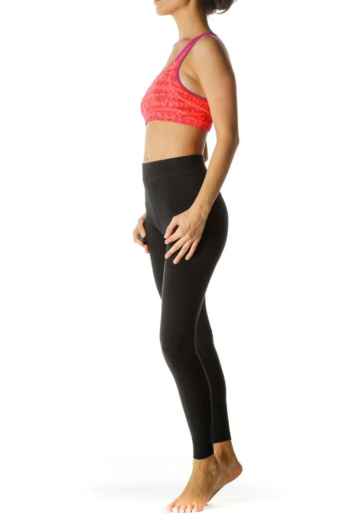 Magenta Pink Bright Orange Graphic Mesh Detail Sports Bra