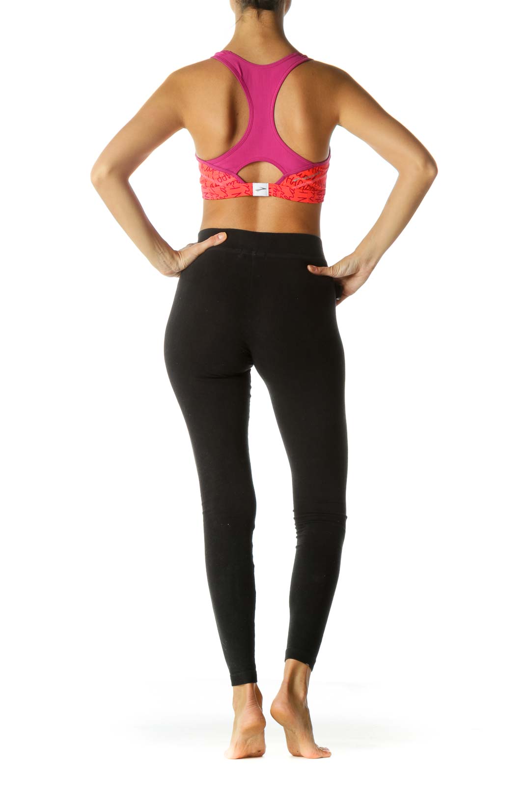 Magenta Pink Bright Orange Graphic Mesh Detail Sports Bra