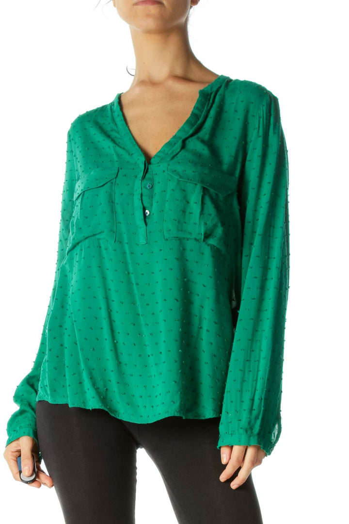 Emerald Green Textured Long Sleeve Blouse