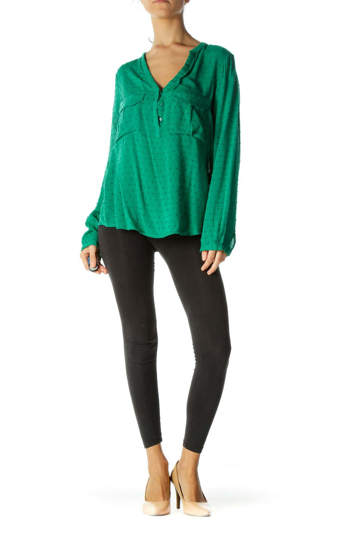 Emerald Green Textured Long Sleeve Blouse