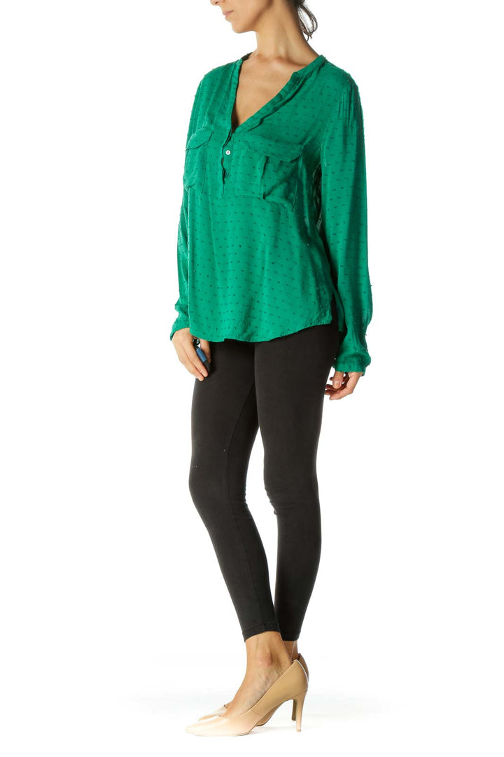 Emerald Green Textured Long Sleeve Blouse