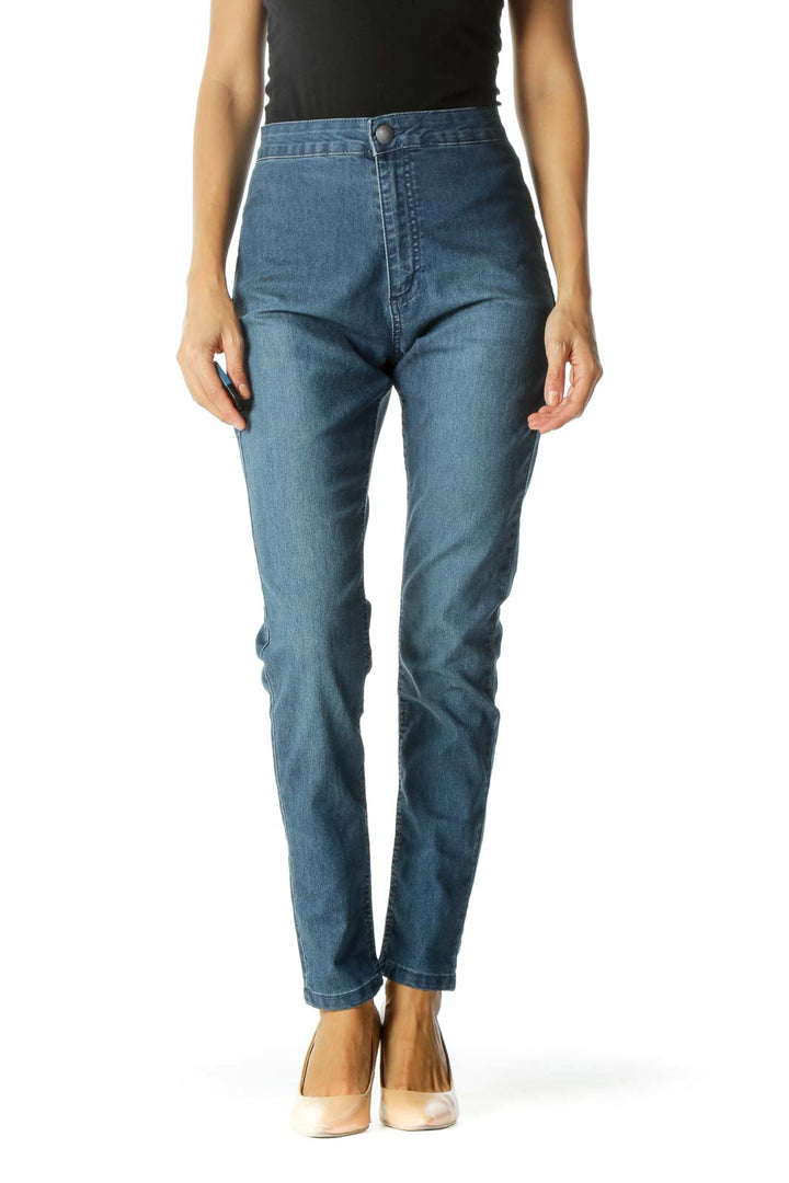 Blue Medium Wash Cinched Waist Skinny Pants