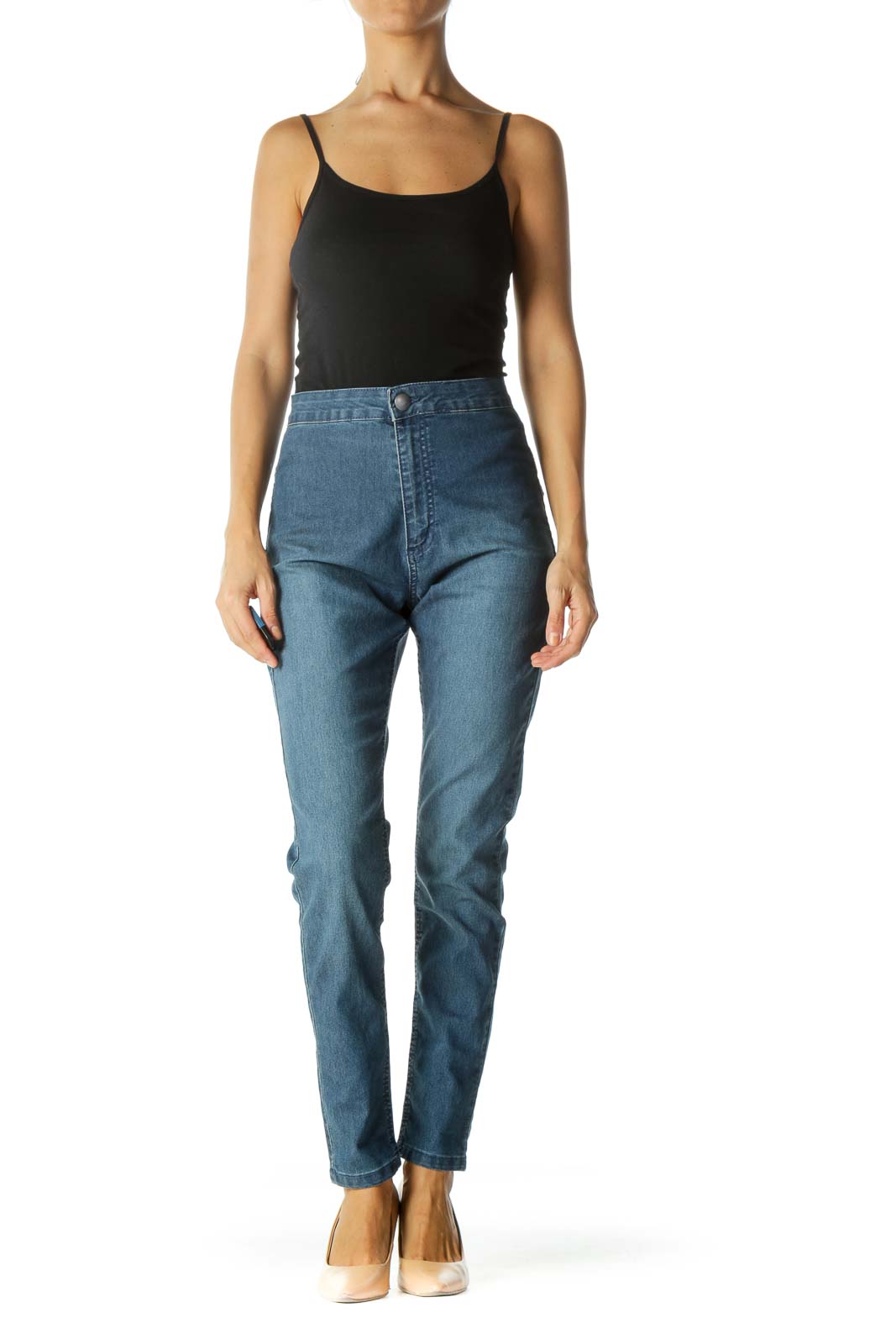 Blue Medium Wash Cinched Waist Skinny Pants