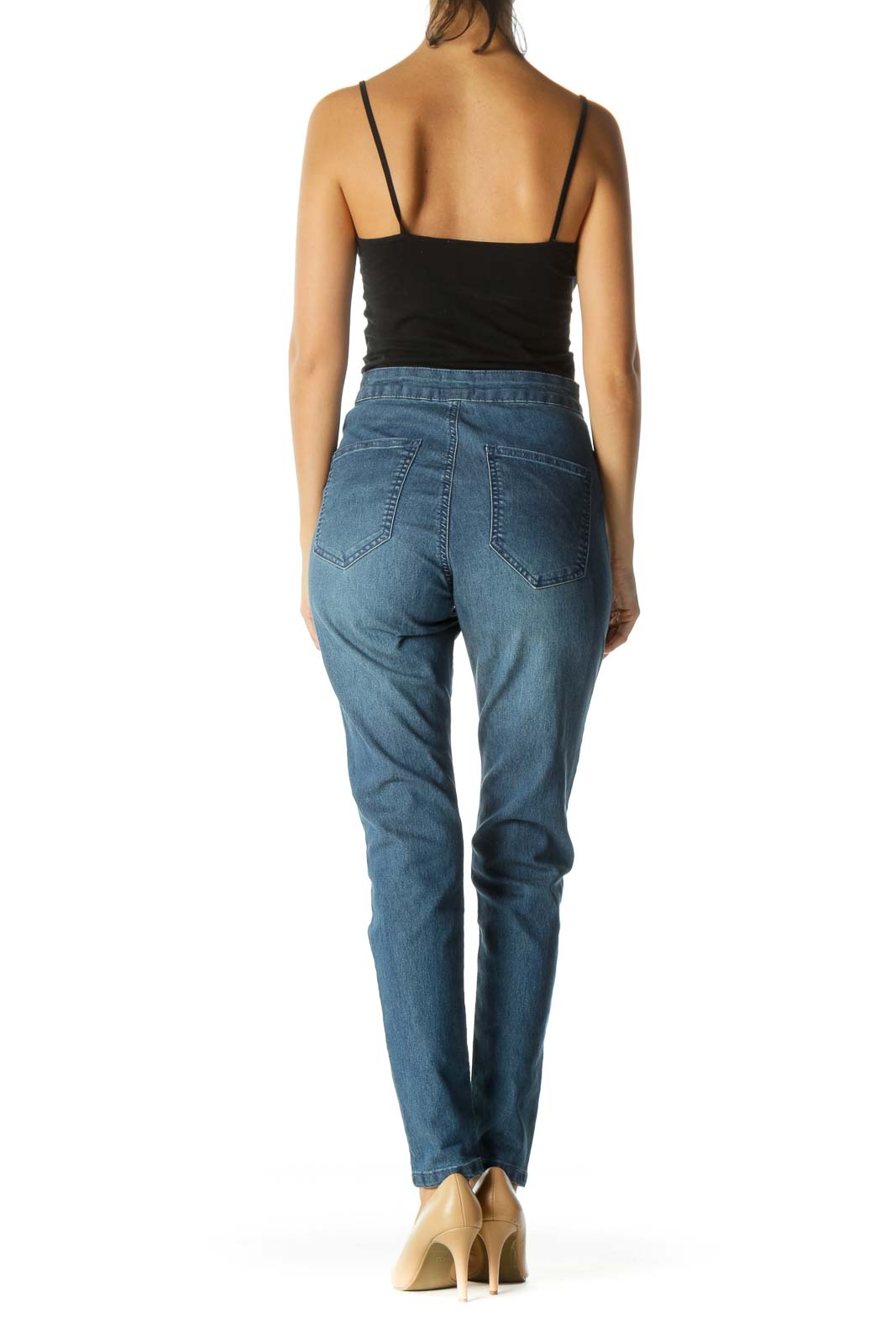 Blue Medium Wash Cinched Waist Skinny Pants