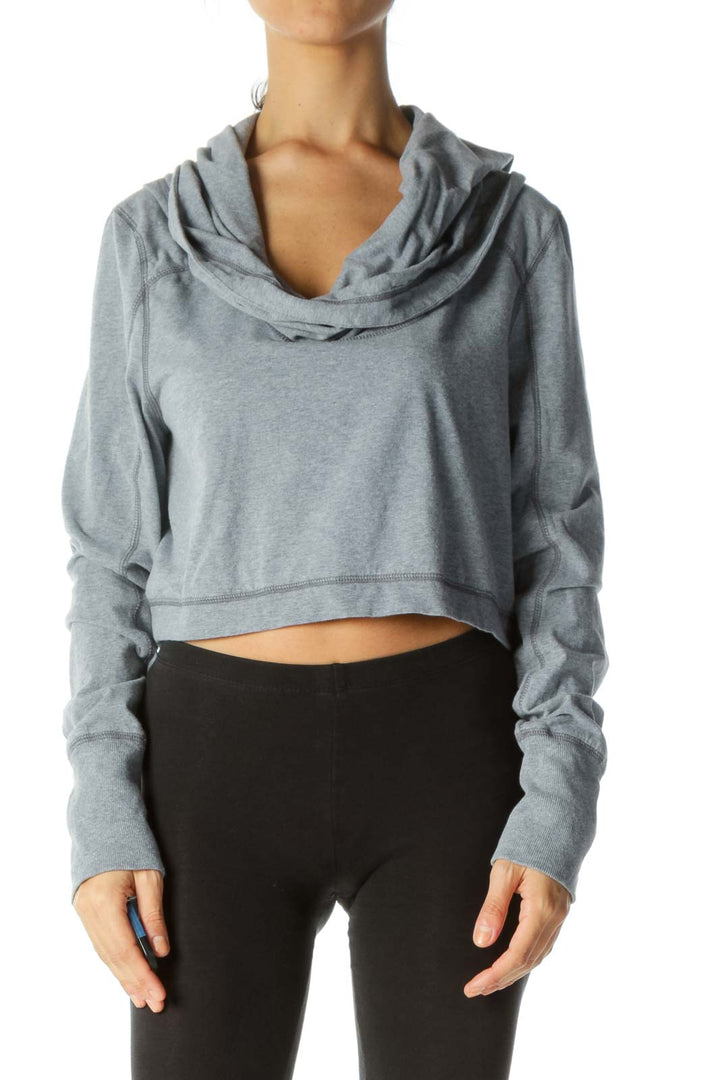 Gray Cowl Neck Stretch Soft Long Sleeve Active Top