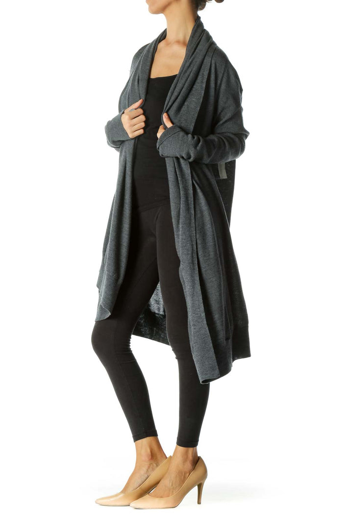 Gray Draped Mid-Length Cardigan