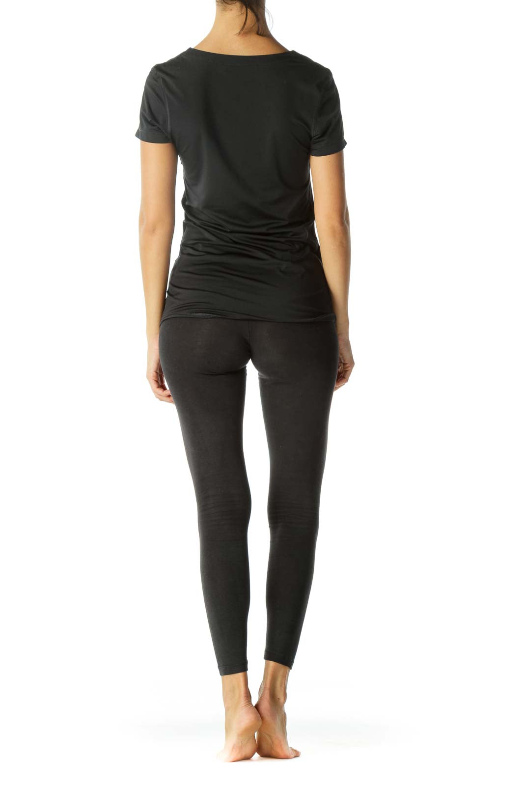 Black V-Neck Short-Sleeve Sports Top with Logo