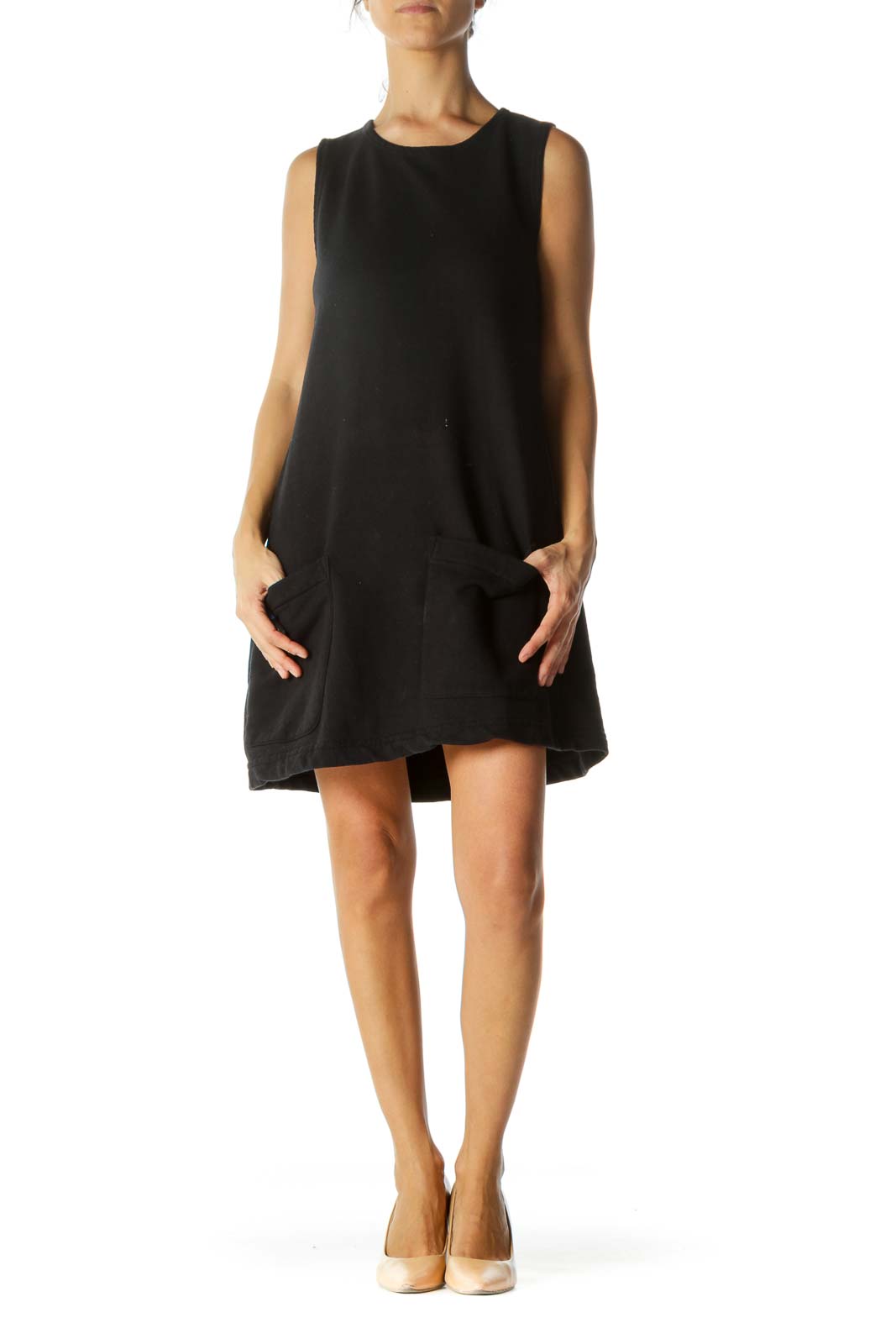 Black Cotton Pocketed Slim Dress