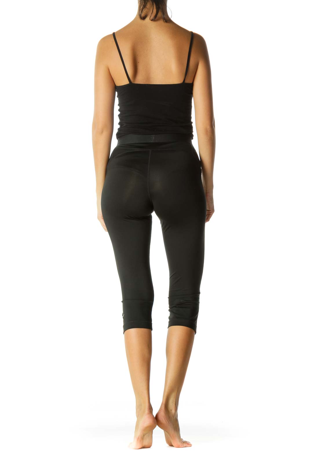 Black White Elastic Band Stretch Cropped Active Pants