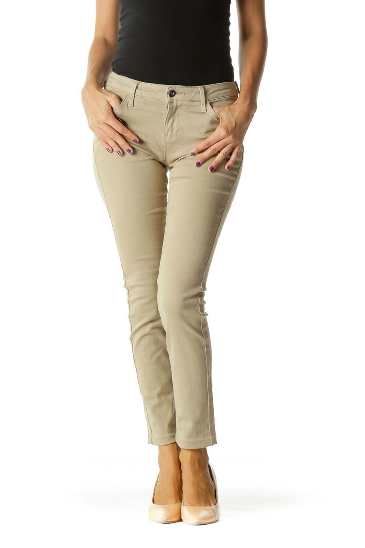 Beige Skinny Stretch Pants (Altered Hem at Ankles)