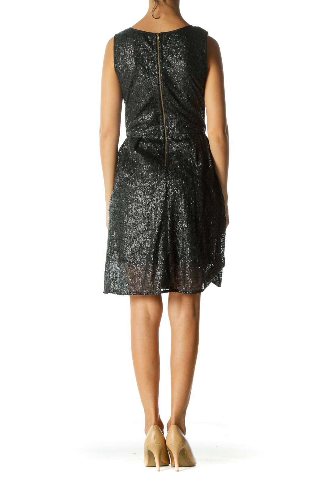 Black Matt Sequined Pleated Dress