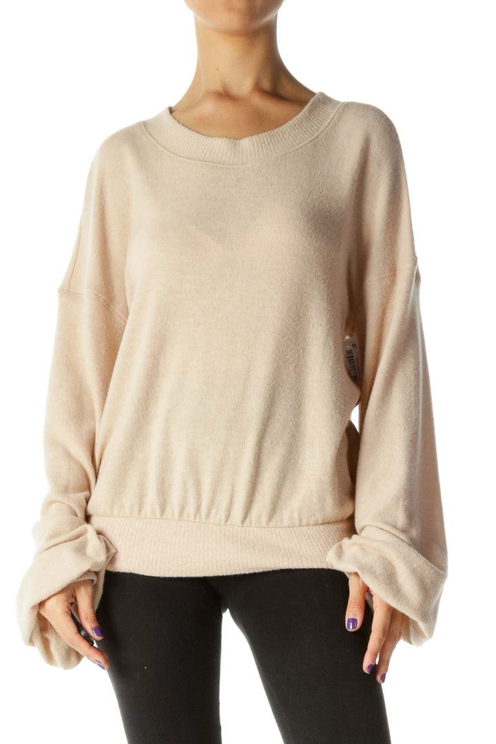 Light Peach Round Neck Super Soft Touch Bishop Sleeves Sweater