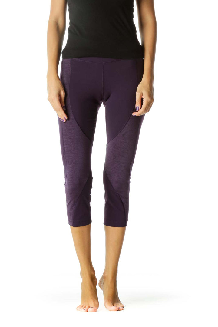 Purple Mesh Leg Detail Mottled Stretch Cropped Active Pants