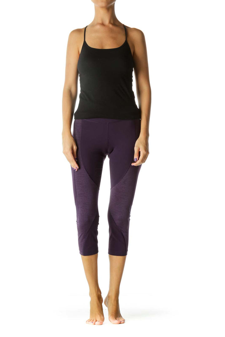 Purple Mesh Leg Detail Mottled Stretch Cropped Active Pants