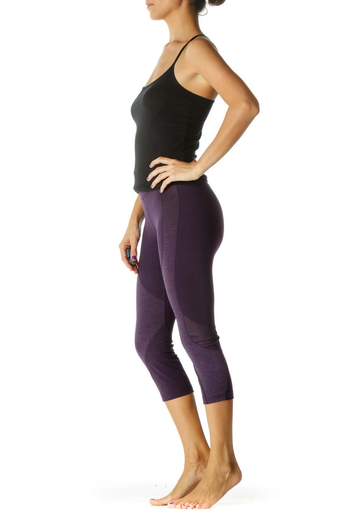 Purple Mesh Leg Detail Mottled Stretch Cropped Active Pants