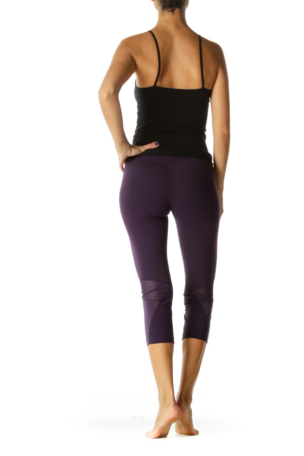 Purple Mesh Leg Detail Mottled Stretch Cropped Active Pants