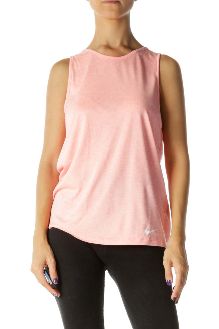 Fluorescent Orange White Round Neck Active Tank Top