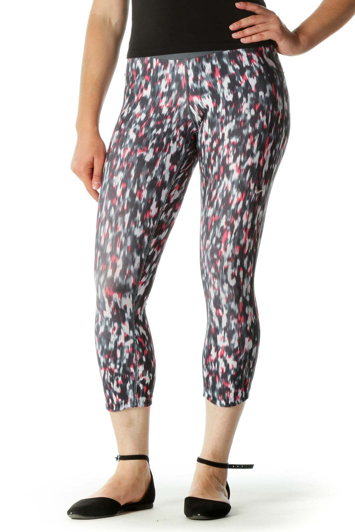 Black Gray Pink Print Inside Drawstring Active Pants