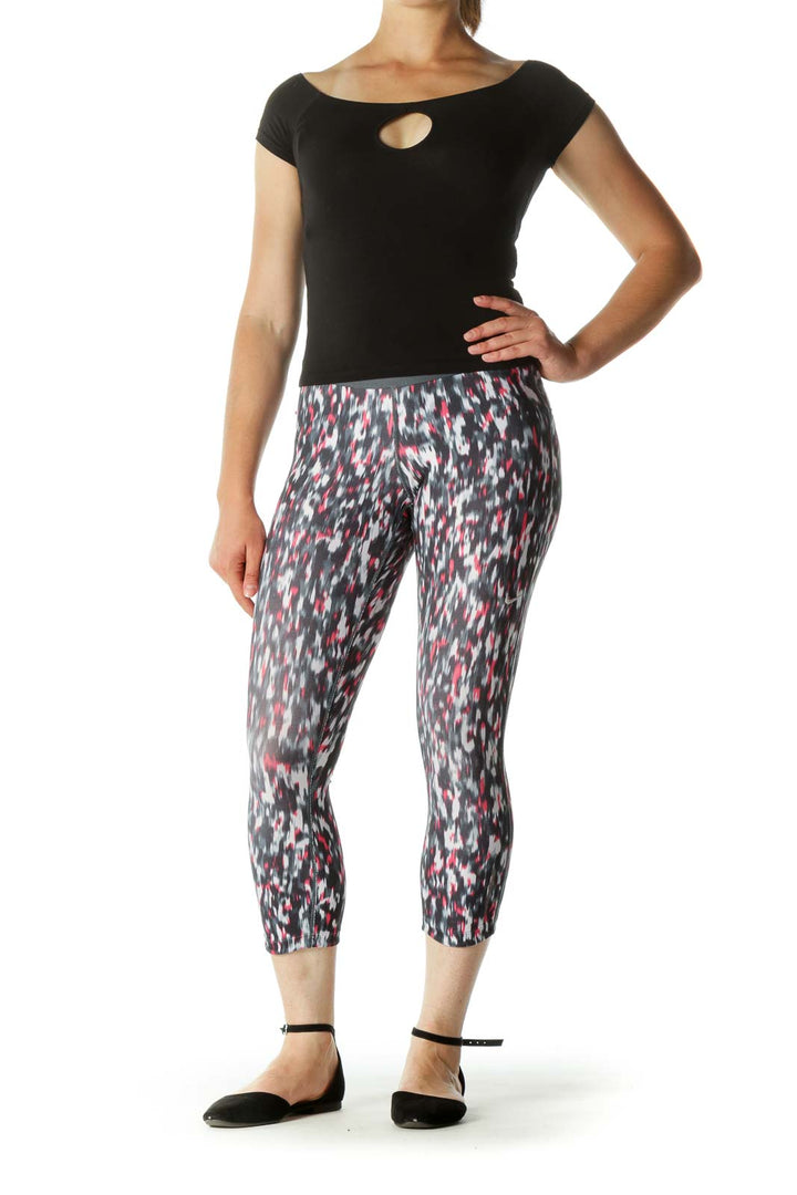 Black Gray Pink Print Inside Drawstring Active Pants