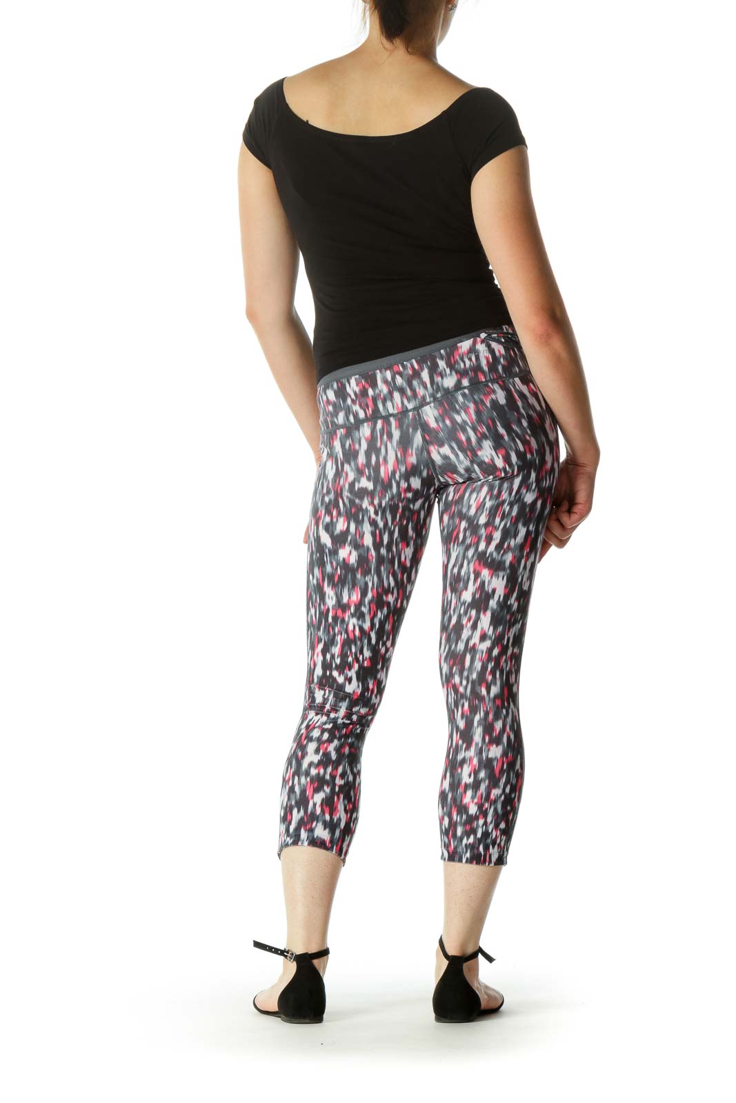 Black Gray Pink Print Inside Drawstring Active Pants