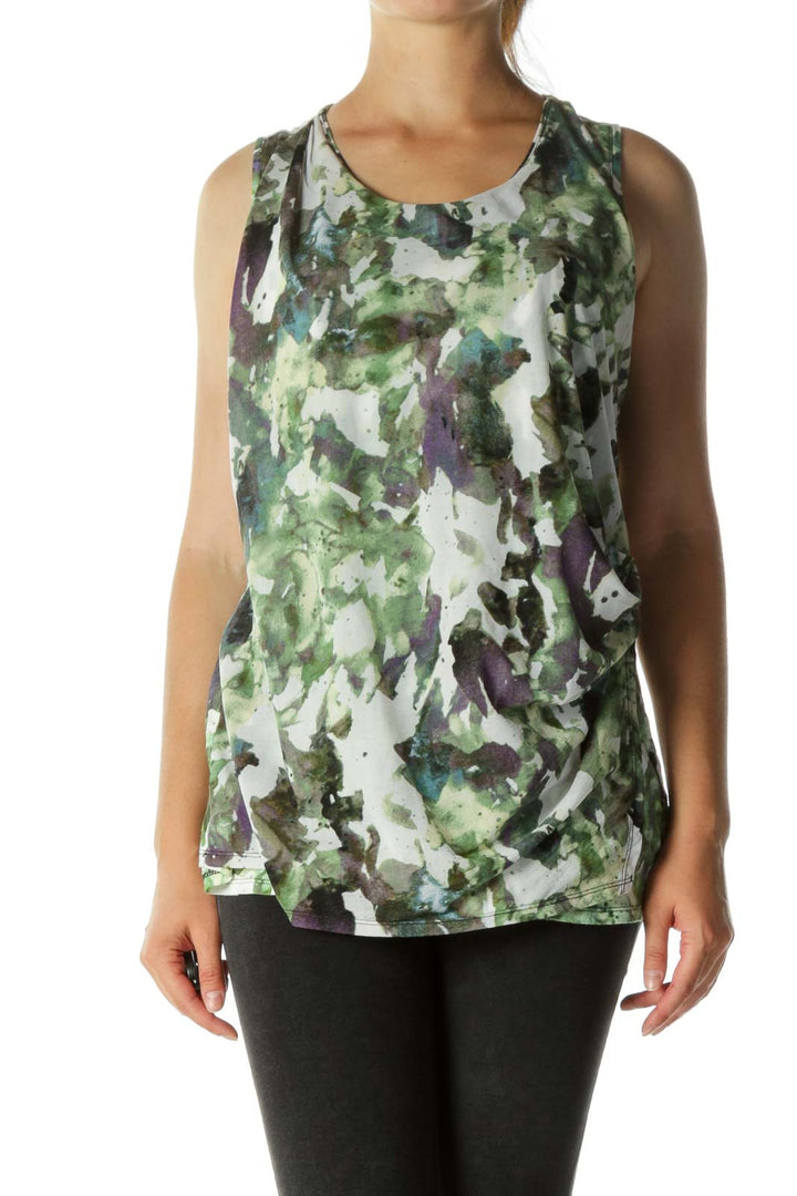 Green Pattern Ruched Tank Top