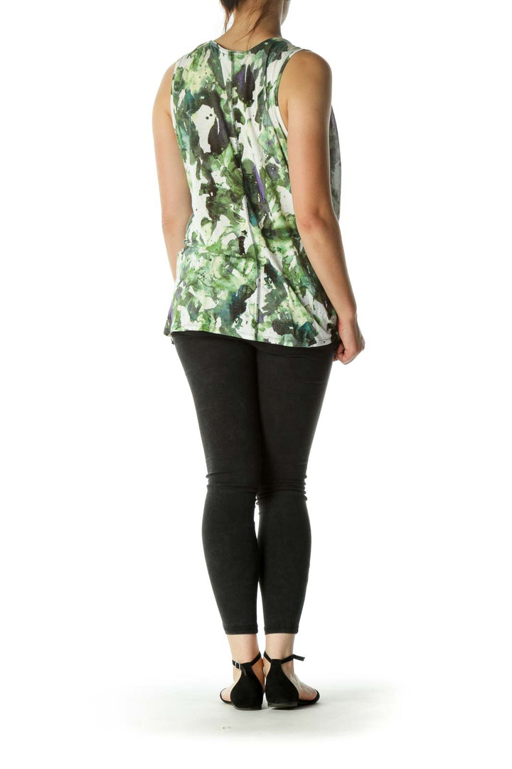 Green Pattern Ruched Tank Top