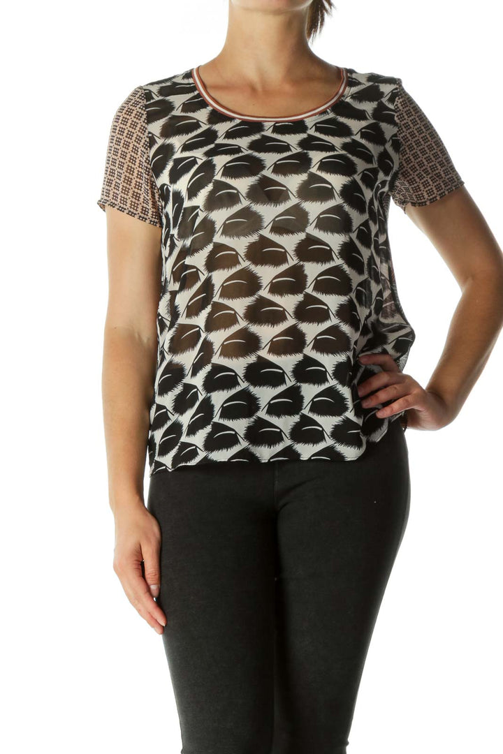 Black Sheer Contrast Pattern T-shirt