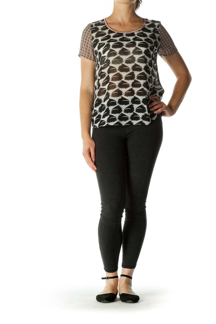 Black Sheer Contrast Pattern T-shirt