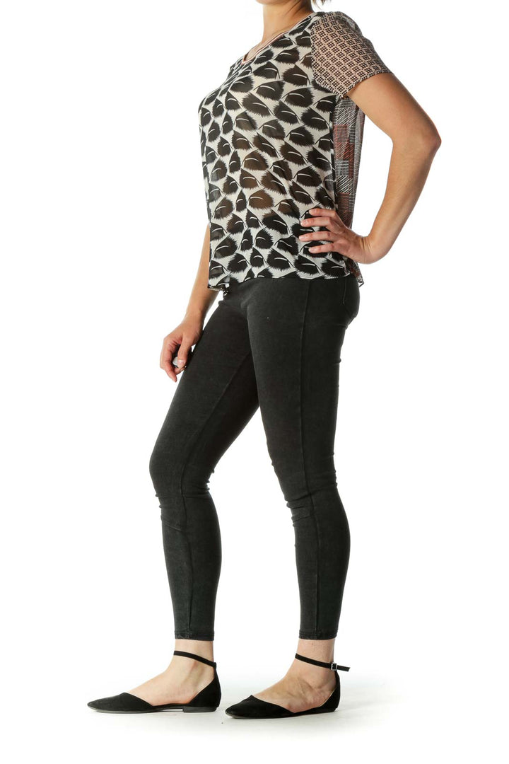 Black Sheer Contrast Pattern T-shirt