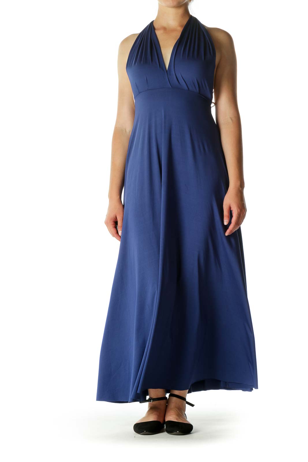 Blue Empire Cut Stretch Evening Dress