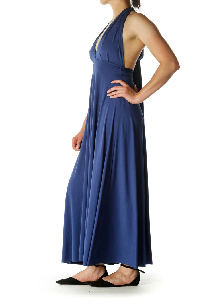 Blue Empire Cut Stretch Evening Dress