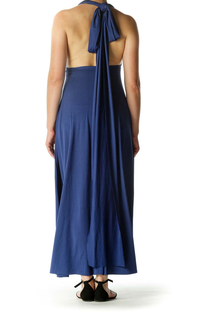 Blue Empire Cut Stretch Evening Dress